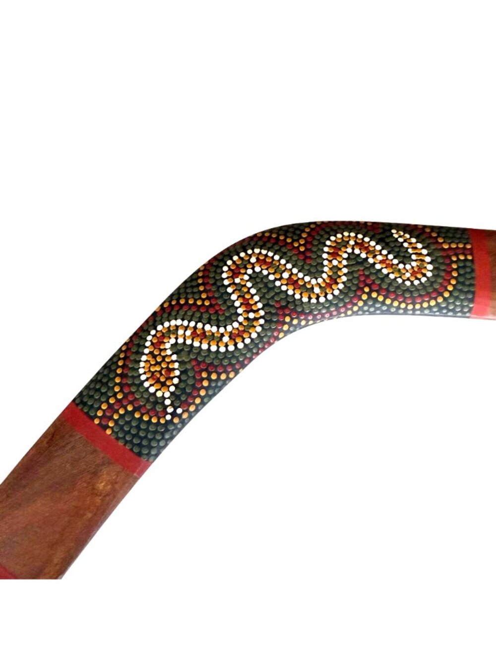 Handcrafted Wooden Boomerang Aboriginal Inspired Dot Art Snake Design Signed - Picture 4 of 6